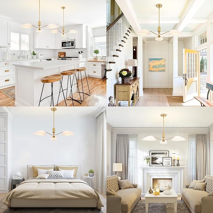 MEXO Modern Glass Chandeliers, Sputnik Chandelier Gold Pendant Lighting Fixture Glass Shade Ceiling Light for Dining Room Kitchen Island