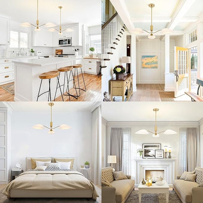 MEXO Modern Glass Chandeliers, Sputnik Chandelier Gold Pendant Lighting Fixture Glass Shade Ceiling Light for Dining Room Kitchen Island