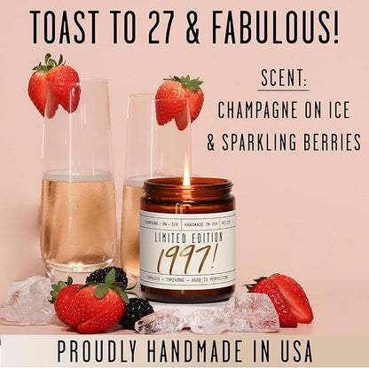 27th Birthday Gifts for Women - 'Limited Edition 1997' Soy Candle, w/Champagne on Ice I 27 Birthday Gifts for Women I 27th Birthday Gift for Her Ideas I 9oz Reusable Jar, 50Hr Burn, Made in USA