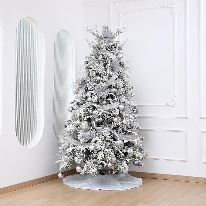 Grey Christmas Ball Ornaments Christmas Tree Decorations with Hang Rope-36pcs Shatterproof Christmas Ornaments Set with 6 Styles in 3 Sizes(Small Medium Large)