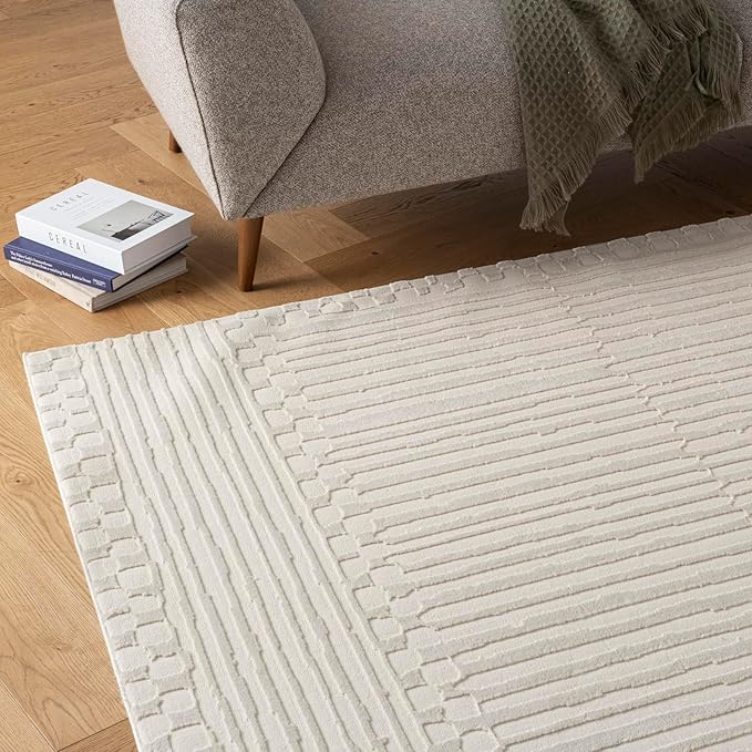Revival Rugs Soloba 5'3"x7'10" Washable Area Rug for Living Room Bedroom - 100% Recycled Oeko-TEX Certified, Medium Pile, Beige, Cream