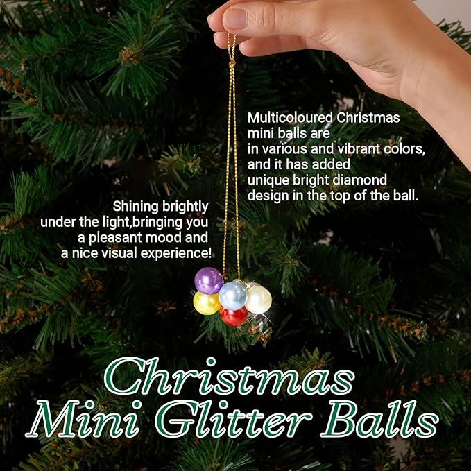 120Pcs Christmas Mini Ball Ornaments,0.6" Glitter Multicolor Christmas Ball,Xmas Tree Hanging Decorations Pendants for Party,Decor,Outdoor,Indoor,DIY,Craft,Holiday Supply,Gift Fillers