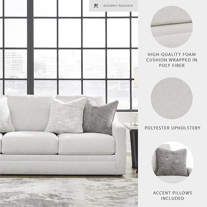 Signature Design by Ashley Maitelynn Contemporary Sofa with Accent Pillows, Reversible Cushions and Sloped Arms, Light Gray
