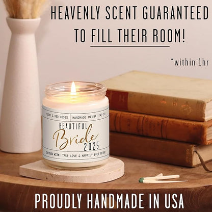 Bridal Shower Gifts, Bride Gifts for Bride to Be - 'Beautiful Bride 2025' Soy Wedding Candle, w/Peony Wedding Bouquet - infused w/Essential Oils I Bachelorette Gifts for Bride I 50Hr Burn, USA Made