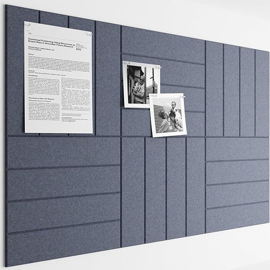 Bumusty Large Cork Board Alternative-36 x24 Felt Bulletin Board Tiles, with 30 Pushpins, 40 Adhesive Tabs, 6-Pack Slat Wall Paneling, Cork Boards for Office Push Pin Board Felt Board-Denim Blue