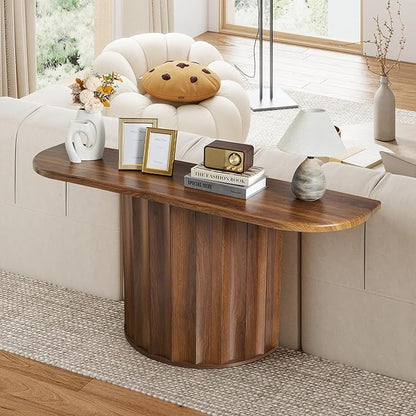 59'' Fluted Console Table for Entryway, Narrow Wooden Sofa Tables Behind Couch, Modern Entryway Table with Storage Accent Table for Hallway, Living Room, Entrance, Foyer (Walnut)