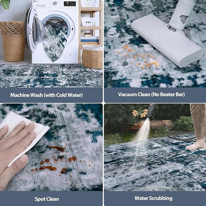 5x7 Area Rugs for Living Room Rug Washable: Abstract Rug for Dining Room Bedroom Carpet Non Slip 5 by 7 Indoor Modern Nursery Home Office Navy Grey