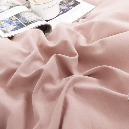 Pureant Blush Pink Comforter Set Queen Solid Color Bedding Comforter Sets Cotton Bedding for Women Girls Bean Pink Comforter Soft Cute Color Queen Blanket Quilts Muave Queen Size Comforter