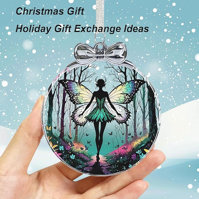 Forest Fairy Stained Glass Ornament - Hanging Ornaments for Christmas Tree, Christmas Ornaments Xmas Decorations, Holiday Keepsake Present Exchange Ideas