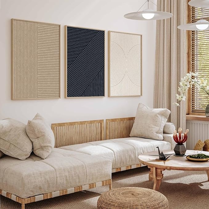 Modern Abstract Pictures Wall Art Boho Neutral Canvas Wall Art Minimalist Wall Decor Black Brown Artwork Abstract Modern Painting Prints for Living Room Bedroom 16x24 Inch Set of 3 (UNFRAMED)