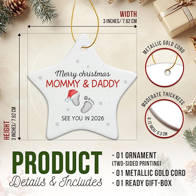 ZAGKOO Pregnancy Announcement Gifts for Grandparents, Husband, Family, Aunt - Baby Ornament 2026 - Expecting Parents to Be, First Time Mom, Dad Gifts - Christmas Tree Decoration Ceramic Ornament