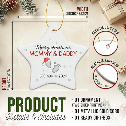 ZAGKOO Pregnancy Announcement Gifts for Grandparents, Husband, Family, Aunt - Baby Ornament 2026 - Expecting Parents to Be, First Time Mom, Dad Gifts - Christmas Tree Decoration Ceramic Ornament
