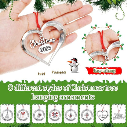 Zhengmy 8 Pieces Christmas Ornaments 2025 Solid Pewter Christmas Tree Ornament Metal Gnomes Santa Angel Snowman Hanging Craft Xmas Gifts with Red Bags(Novelty)
