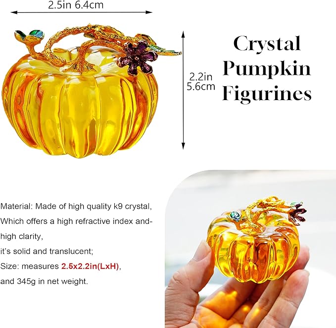 HDCRYSTALGIFTS 2.5'' Hand Blown Glass Pumpkin Figurine Glass Pumpkins for Decorating Ornament Crystal Pumpkin Figurine Collectible