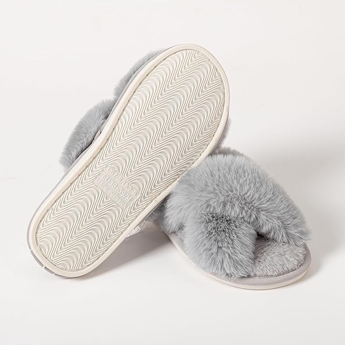 Women's Slipper Memory Foam Cross Band Fuzzy Slippers Open Toe Cozy House Slippers Cozy Plush Bedroom Indoor Outdoor