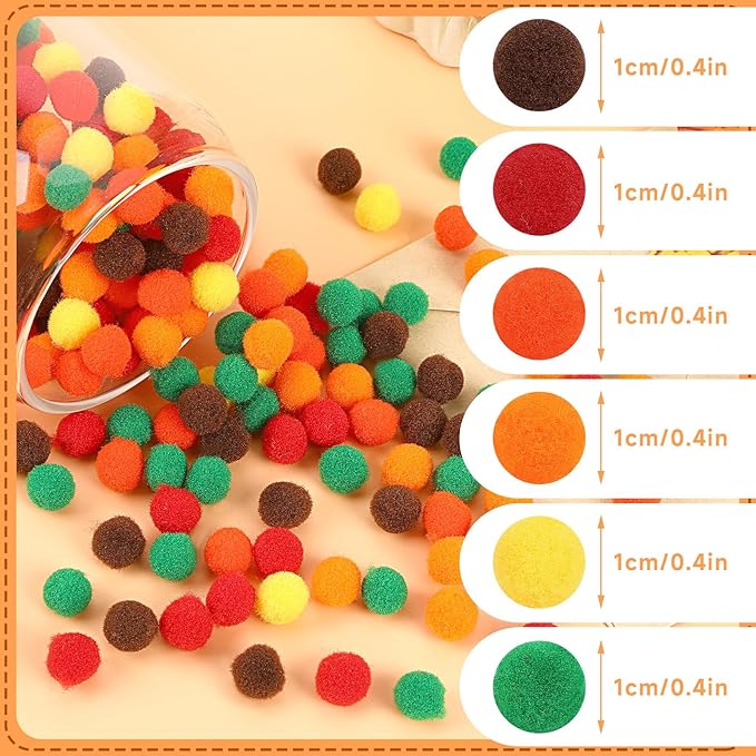 SEPGLITTER Fall Pom Poms Balls, 1000 Pieces Orange Brown Pom Poms for Crafts Making DIY Autumn Thanksgiving Party Decorations Supplies (6colors, 1 cm )
