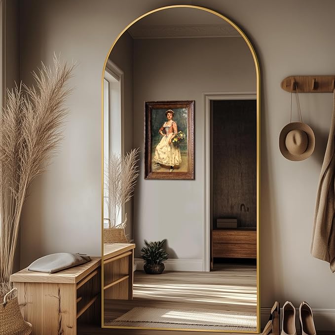 Full Length Mirror, 76"x34" Oversized Arched Mirror Large Standing Mirrors, Tall Mirrors Body Floor Mirror for Bedroom Living Room Aluminum Frame,Gold