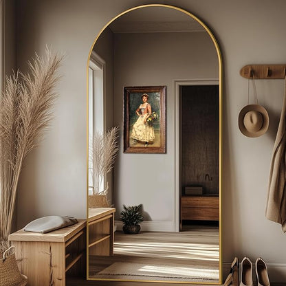 Full Length Mirror, 76"x34" Oversized Arched Mirror Large Standing Mirrors, Tall Mirrors Body Floor Mirror for Bedroom Living Room Aluminum Frame,Gold