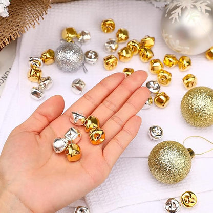 Augshy 200 Pieces Jingle Bells 3/5Inch Craft Bell Bulk for Christmas Home and Pet Decorations Xmas Decor Party Favors Supplies (Gold and Silver)
