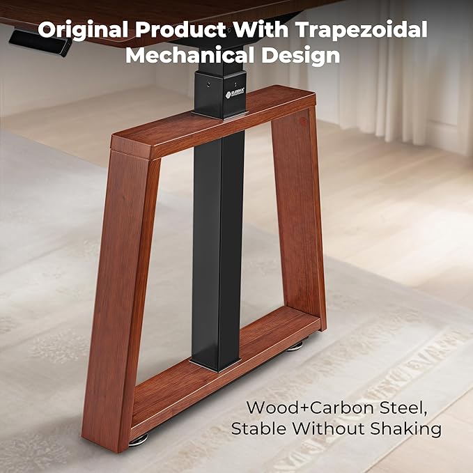 EUREKA ERGONOMIC Electric Standing Desk, 63inch Executive Computer Desk Adjustable Height Desk Modern Trapezoidal Leg Sit Stand Desk Smart APP&Touch Screen, Cherry Top