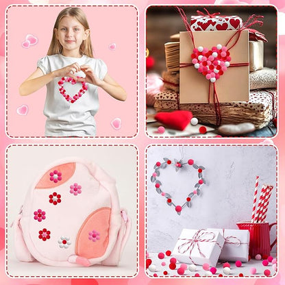 UPINS Valentine's Day Pom Poms Balls, 600 Pieces Pink Red Pom Poms Mixed Sizes Pompoms for Crafts Making DIY Wedding Valentine's Day Party Decorations Supplies (4 Colors)
