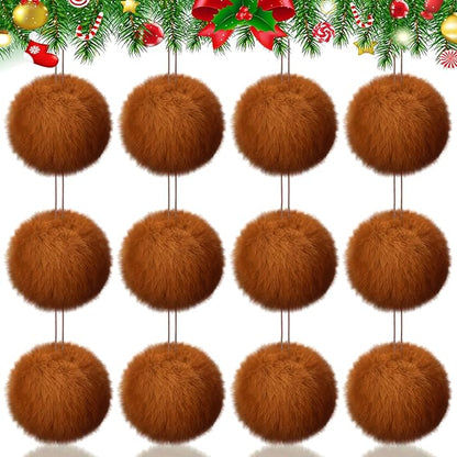 Gejoy 12 Pcs Brown Furry Christmas Ball Ornaments for Xmas Tree Brown Christmas Hanging Decorations Soft Faux Fur Pom Pom Ball Ornaments for Home Party Supplies Fireplace Mantel Wall Decor