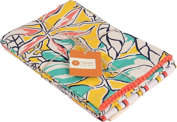 TARAN LIVING Valentine's Printed Kitchen Dish Bar and Tea Towels Cotton, 18x28 inch with Trims, Cotton Dish Towel Sets (Yellow, Set of 4)