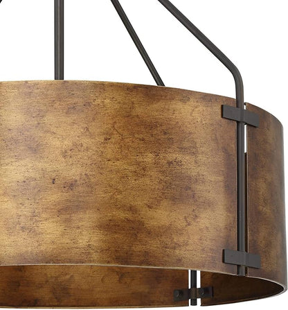 Possini Euro Design Pendant Light Fixture - 4 Light, Bronze Drum Shade, Rustic Industrial Pendant Light for Kitchen Islands, Living Rooms, Foyers, and Bedrooms - 22" Wide, 21 1/2" High