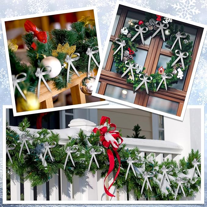 12 Pcs 2025 Metal Christmas Bow Ornaments for Christmas Tree Garland Wreath Bulk Bow with Clip Ornament Vintage Indoor Outdoor Home Xmas Party Decorations, 4 x 5 Inches (Silver)