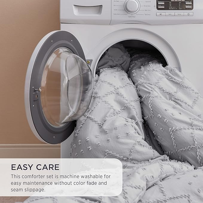 Bedsure King Comforter Set - Light Grey Comforter, Boho Tufted Shabby Chic Bedding for Kids, 3 Pieces Vintage Farmhouse Bed Set for All Seasons, Fluffy Soft Bedding with 2 Pillow Shams