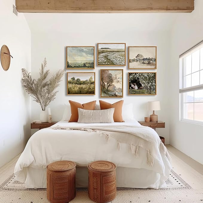 KBKBART Framed Vintage Canvas Wall Art, Retro French Country Garden Women Flower Classical Painting Bedroom Art Print, Rustic Vintage Wall Decor Ready To Hang for Bathroom, Living Room, Office,