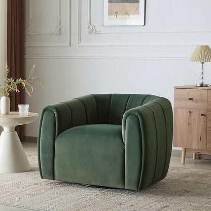 Christopher Knight Home Monroe Velvet Swivel Club Chair,Armchair with 360-Degree Rotation,Upholstered Barrel Swivel Sofa Chair for Living Room/Bedroom,Tufted Back,Thick Cushion, Iron Base, Olive Green