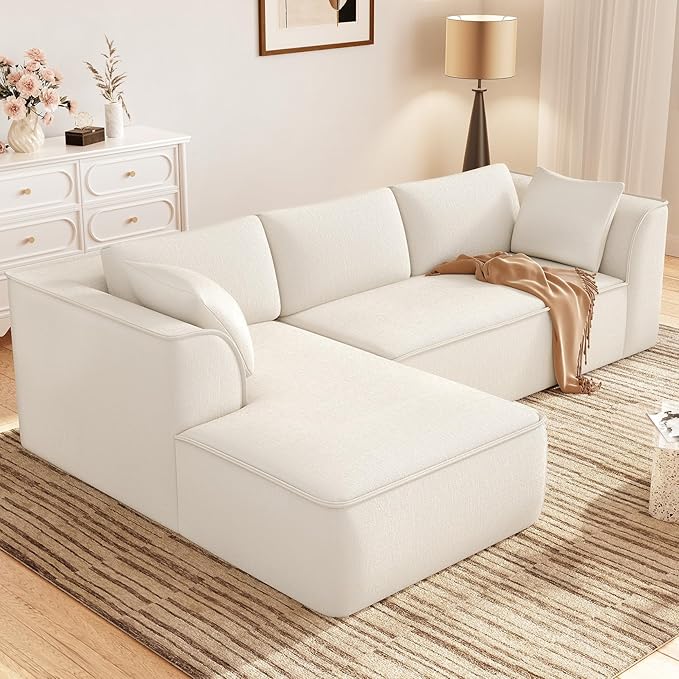 Vesgantti 106" Cloud Couch Sectional Modular Sofa, Deep Seat Comfy Cloud Couch Chenille Sofa Modular Couches for Living Room Bedroom, No Assembly Required (Beige, Left-Facing Chaise)