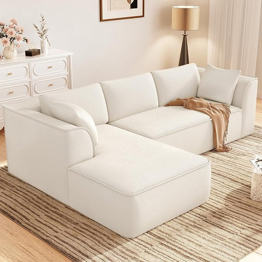 Vesgantti 106" Cloud Couch Sectional Modular Sofa, Deep Seat Comfy Cloud Couch Chenille Sofa Modular Couches for Living Room Bedroom, No Assembly Required (Beige, Left-Facing Chaise)