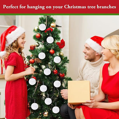 12Pcs Furry Christmas Ball Ornament for Xmas Tree White Soft Faux Fur Pom Pom Ball Ornaments Christmas Tree Hanging Decorations for Winter Party Home Decor Costume Supplies