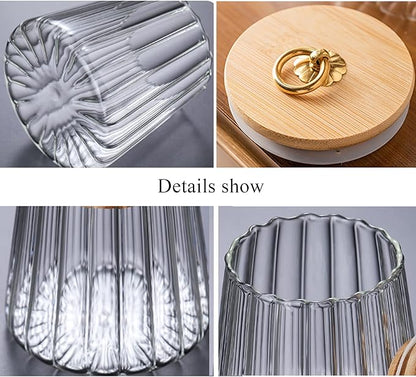 FANTESTICRYAN Glass Coffee Nuts Canister Airtight Storage Jar Petal Decorative Container with Bamboo Lid Metal Handle Easy to Grasp 700ml, 23 FL OZ