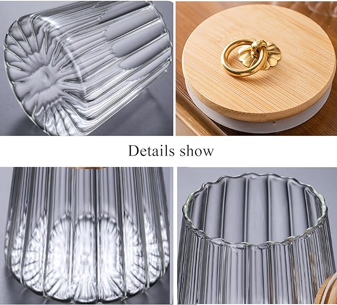 FANTESTICRYAN Glass Coffee Nuts Canister Airtight Storage Jar Petal Decorative Container with Bamboo Lid Metal Handle Easy to Grasp 700ml, 23 FL OZ