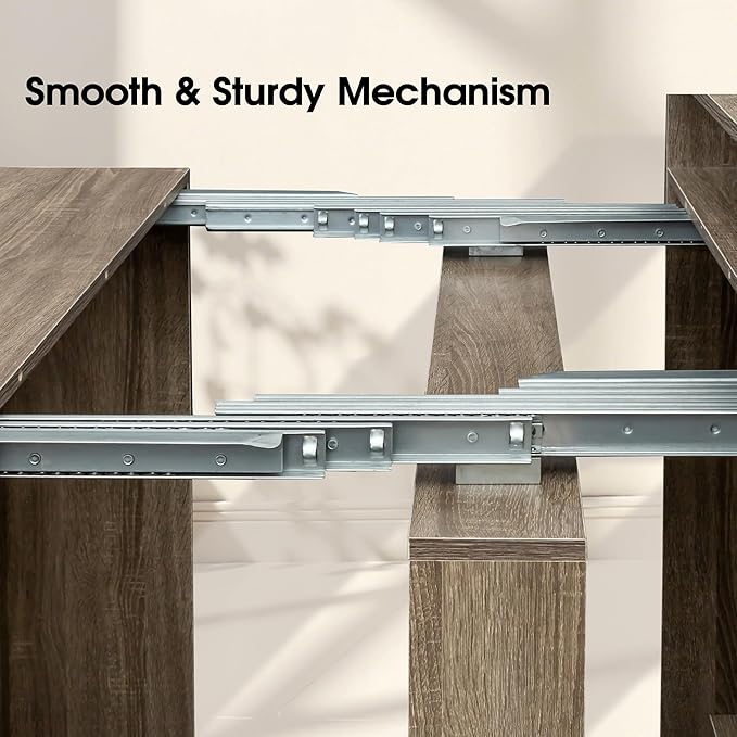 21''- 98.43'' Extendable Dining Room Table, Expandable Dining Table, Modern Large Table, for 2-9 Person(with Shelf), Barnwood Brown