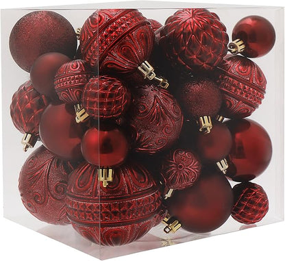 Christmas Ball Ornaments Wine Red Christmas Tree Decorations with Hang Rope-36pcs Shatterproof Christmas Ornaments Set with 6 Styles in 3 Sizes(Small Medium Large)