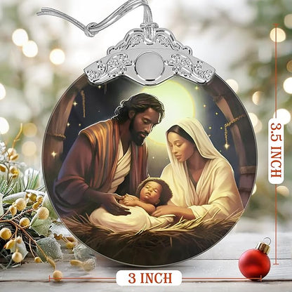 Nativity Christmas Ornaments, 3" Stained Glass Christmas Decor, Religious Ornaments for Christmas Tree, Christian Gifts for Kids, Religious Gifts for Women, Perfect for Holiday Party, Window, Tree