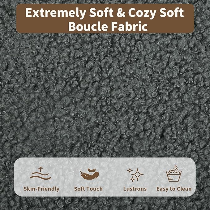 Queen Size Bed Frame with Headboard, upholstered Bed Frame Queen Size, Teddy Soft Boucle Fabric, Soft Cloud Marshmallow Shape Upholstered Headboard, No Box Spring Needed, Noise Free (Grey)