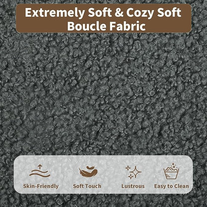 Queen Size Bed Frame with Headboard, upholstered Bed Frame Queen Size, Teddy Soft Boucle Fabric, Soft Cloud Marshmallow Shape Upholstered Headboard, No Box Spring Needed, Noise Free (Grey)