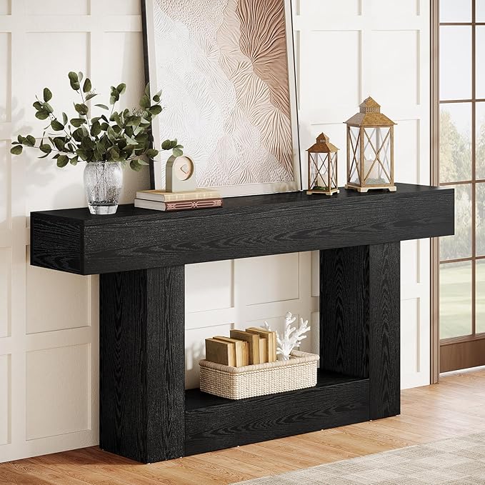 Tribesigns 63-Inch Long Console Table, 2-Tier Entryway Table Sofa Table with Storage, Farmhouse Wood Behind Couch Table for Living Room, Hallway, Black