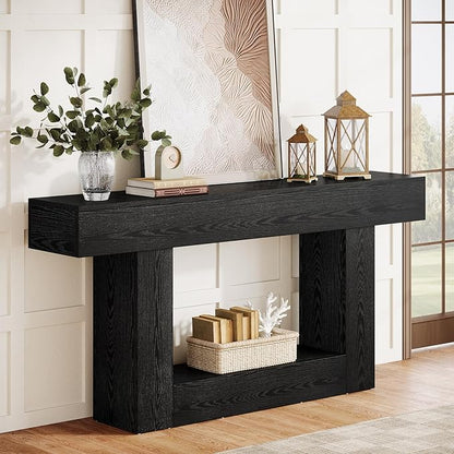 Tribesigns 63-Inch Long Console Table, 2-Tier Entryway Table Sofa Table with Storage, Farmhouse Wood Behind Couch Table for Living Room, Hallway, Black