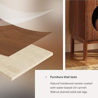 WERMO 37'' Showcase Display Cabinet with Geometric Cut-Out Doors - Modern Curio Cabinet for Dining Room, Living Room, Entryway. Trophy Case, Collectible Display Case Wood with Door & Storage Consoles (Walnut)