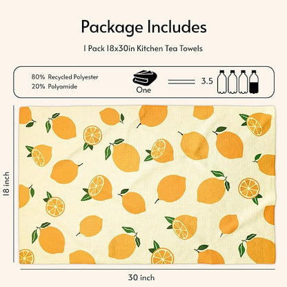 Lemon Kitchen Tea Towels Quick Dry Microfiber Dish Towels 18x30 with Hanging Loop Superior Absorbency Lemon