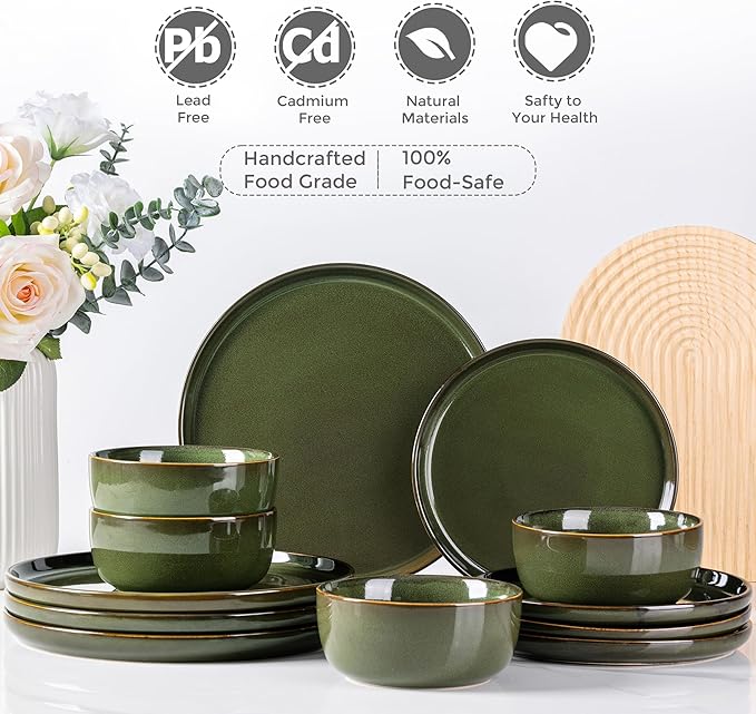 AmorArc Stoneware Dinnerware Sets,Round Reactive Glaze Ceramic Plates and Bowls Set,Highly Scrath Resistant | Dishwasher & Microwave Safe Dishes,Service for 6 (18pc)