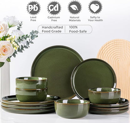AmorArc Stoneware Dinnerware Sets,Round Reactive Glaze Ceramic Plates and Bowls Set,Highly Scrath Resistant | Dishwasher & Microwave Safe Dishes,Service for 6 (18pc)