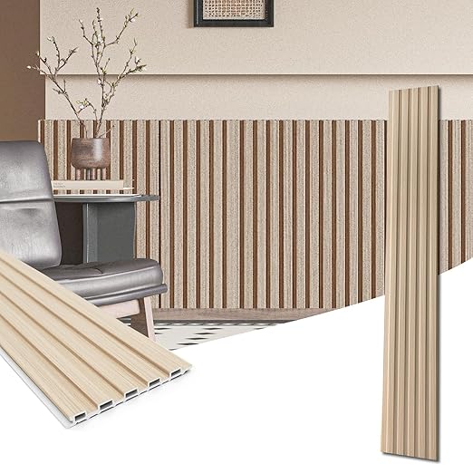 Art3d WPC Wainscoting Panels, 16-Pack 48 x 6 Inch 3D Wall Accents for Interior Wall Decor, Living Room, Bedroom, Oak
