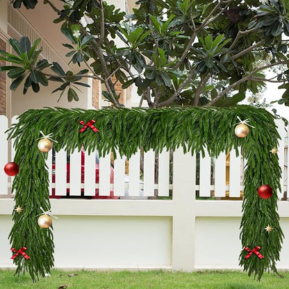 Christmas Garlands 6FT Norfolk Pine Garland 1 PCS Realistic Artificial Faux Greenery Garlands for Mantle Holiday Indoor Outdoor Fireplace Window Stairs Winter Christmas Decorations